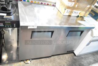 True TUC-48 Commercial 2 Door Undercounter Cooler, stainless steel, 115V, 1 phase, excellent condition, visible model label.