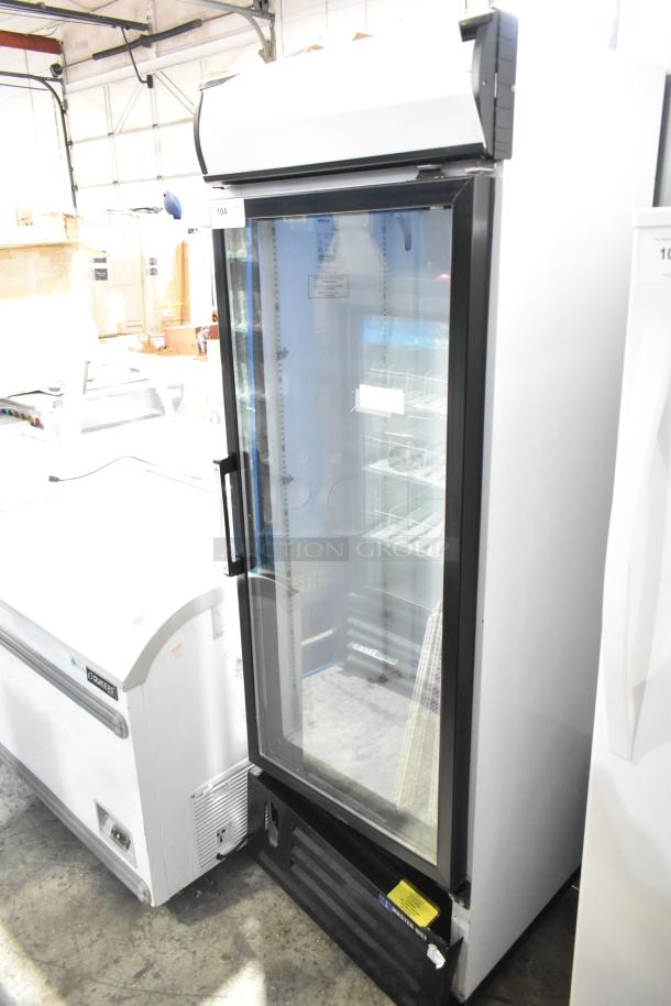 Master-Bilt BGR-15 commercial cooler, single glass door, 115 volts, 1 phase, excellent condition, visible interior shelving.