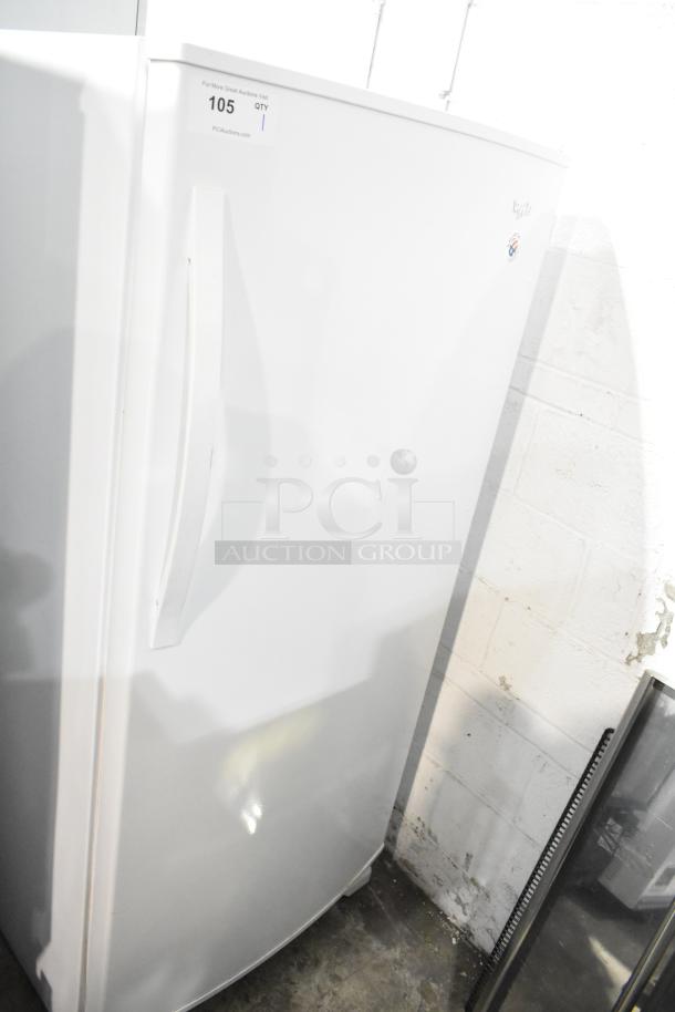 Whirlpool WRR56X13FW02 Reach In Cooler, 115V, 1 Phase, in good condition, with auction tag 105 visible.