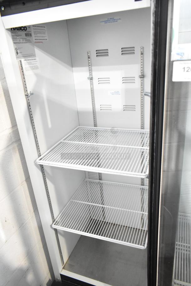 2019 Habco SE18 single door reach-in cooler, 115V, 1 phase, with wire shelves, mint condition, visible brand label.
