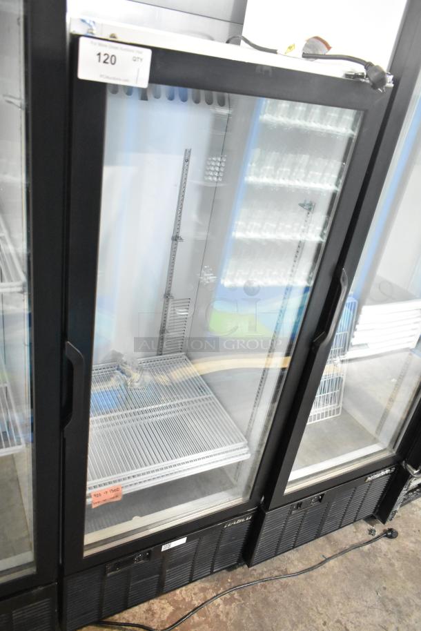 Habco SE12 commercial single door reach-in cooler merchandiser, 115 volts, 1 phase, with glass door and interior shelving.
