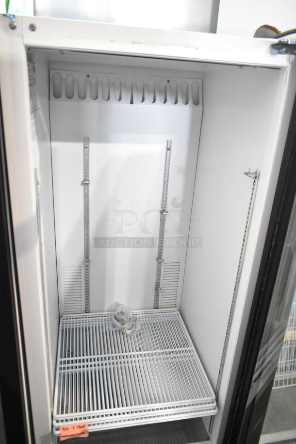 Habco SE12 Commercial Single Door Reach In Cooler Merchandiser, white interior, single shelf, 115 volts, 1 phase.