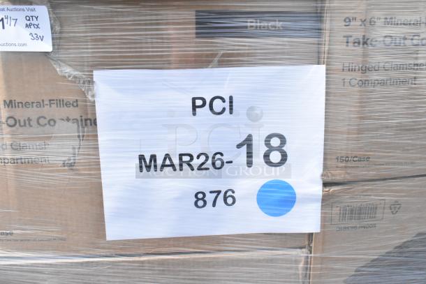 33 brand new scratch and dent items bundled, including hot cups, gloves, containers, bags, and teaspoons. Visible label: PCI MAR26-18, lot 876.
