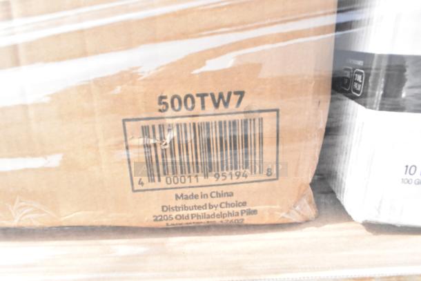 Box with barcode 500TW7, labeled "Made in China, Distributed by Choice," in scratched condition; contains mixed items.