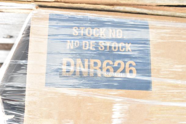 Cardboard box labeled "Stock No. DNR626" wrapped in plastic, part of auction lot of 24 new scratch and dent items.