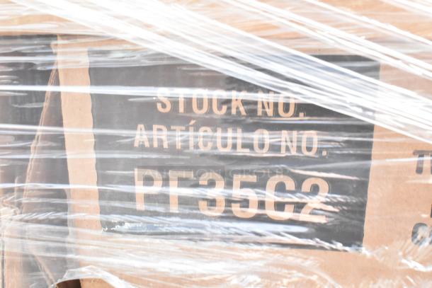 Box labeled "Stock No. PF35C2," wrapped in clear plastic, part of lot with 24 brand new scratch-and-dent items.