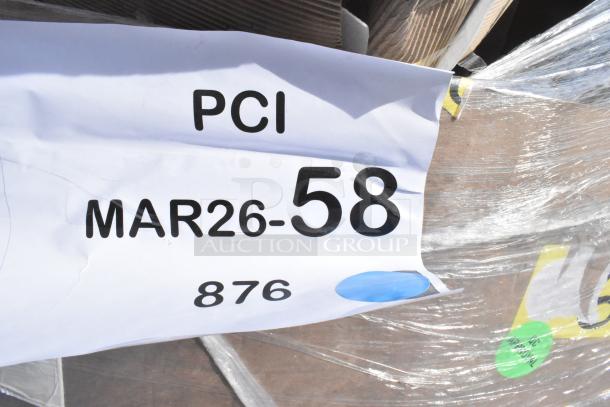 16 Lancaster Table & Seating mahogany finish ladder back chairs with black vinyl seats, brand new scratch and dent, MAR26-58.