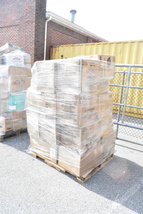 Pallet of 30 assorted new scratch and dent items, wrapped, including cold cups, containers, vacuum packing pouches.