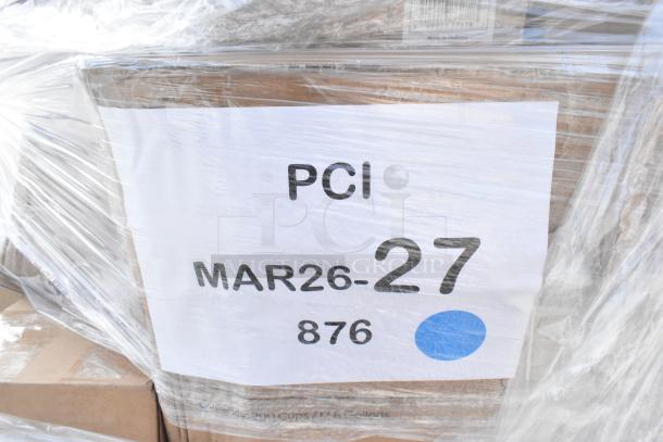 Plastic-wrapped pallet labeled "PCI MAR26-27". Contains 37 new scratch and dent items: teaspoons, cutting board, soup crocks, pans.