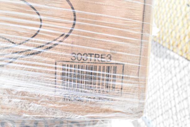 Plastic-wrapped pallet with barcode and “303TRE3” marking, containing 32 new scratch and dent items including kitchenware.