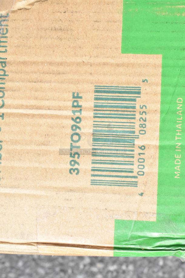 Close-up of a cardboard box corner showing a barcode and "Made in Thailand" marking. Item condition: scratch and dent.