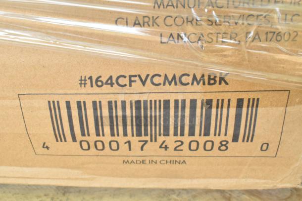 Cardboard box showing barcode #164CFVCMCMBK and "Made in China." Contains 14 new scratch-and-dent items, including pot and sauce racks.