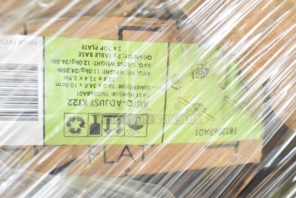 14 brand new scratch and dent items wrapped, including pot and sauce racks. Packaging features dimensions and part numbers.