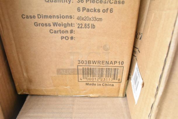 Cardboard box with bar code and text detailing quantity, case dimensions, and weight. Marked “Made in China”.