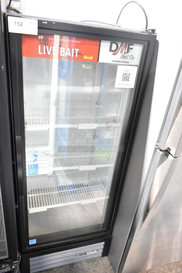 2023 True GDM-12-HC single door merchandiser, glass front, features "Live Bait" branding, 115V, excellent condition.