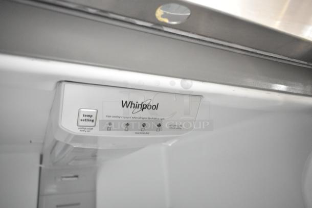 Whirlpool WRT311FZDM01 reach-in cooler label showing temperature settings. 115V, 1-phase model.