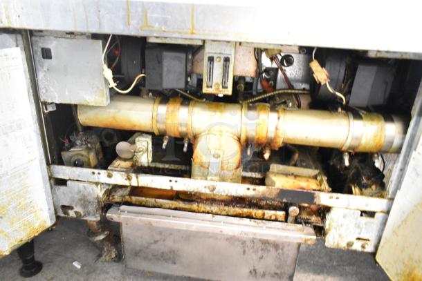 Frymaster BIGLA330-6CSD commercial gas fryer interior, showing internal components, wear, and details. 105,000 BTU capacity.