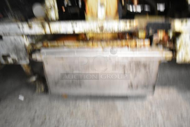 Frymaster BIGLA330-6CSD 3 bay fryer with filtration system on casters, 105,000 BTU, showing signs of use.