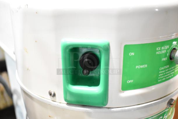 Hatsuyuki HF50DC Commercial Ice Shaver, green control switch, clear labeling, minor surface wear visible.