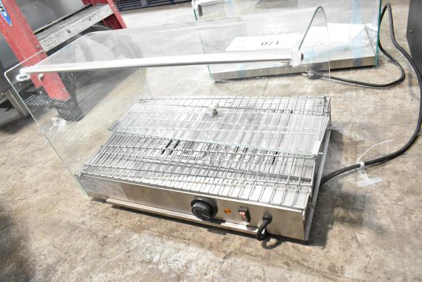 Brand new KoolMore HDC-1.5C curved glass countertop display warmer, 1.5 cu. ft., 110-120V, slight scratch and dent.