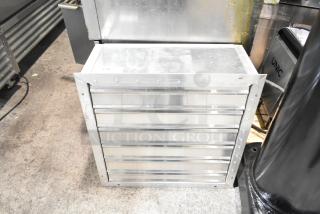 Aluminum vent with five horizontal slats, item number 178. Appears in good condition, industrial setting.