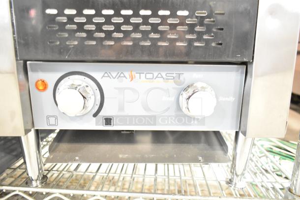 AvaToast 184T140 Commercial Conveyor Toaster, 10" wide, 3" opening, 300 slices/hour, 120V, 1 phase, control panel detail.
