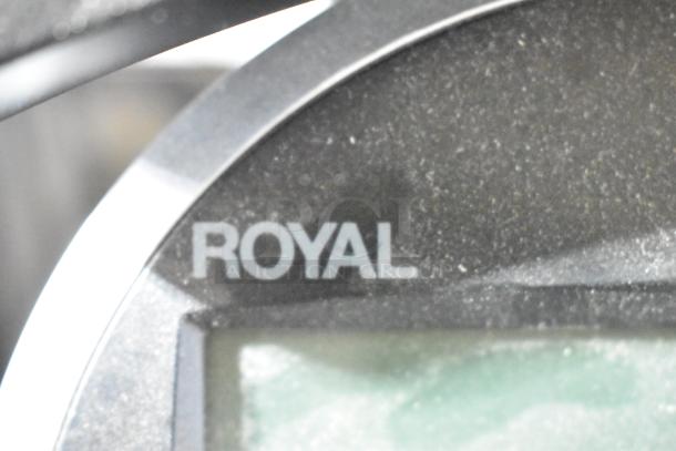 Royal alpha 7000ML electronic cash register, close-up of logo, 115 volts, 1 phase, in working condition.