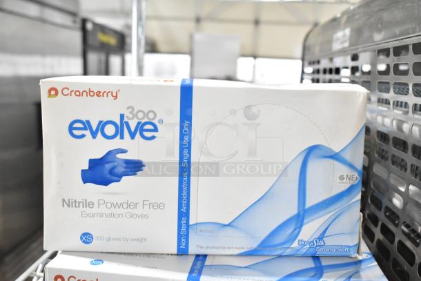 Cranberry Evolve 300 Nitrile Gloves, XS, powder-free, non-sterile, ambidextrous, brand new, slight box damage.