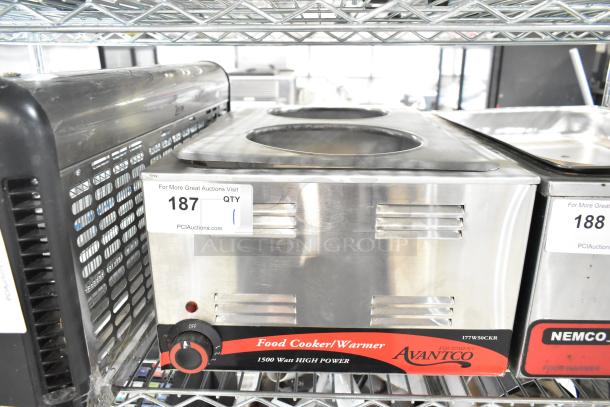 Avantco 7800 Commercial Countertop Food Warmer, 120V, stainless steel, dual openings, model tag visible, in used condition.