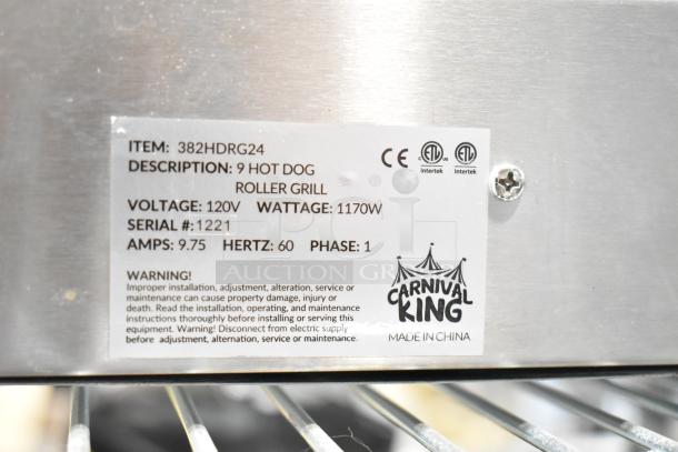 2021 Carnival King 382HDRG24 Hot Dog Roller, 120V, 1170W, ETL-certified, serial #1221, commercial-grade.
