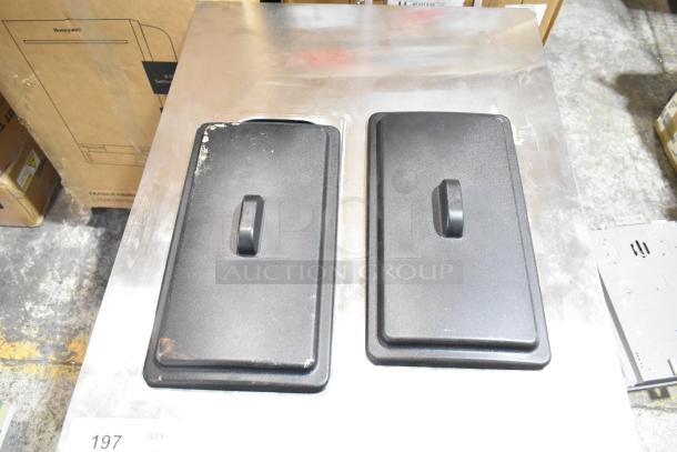 Vevor YKF-8218T Commercial 2-Flavor Soft Serve Ice Cream Machine, 110V, features dual lids, showing light wear.