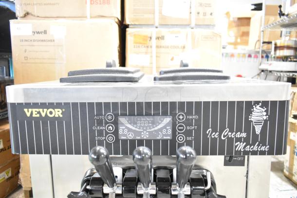 Vevor YKF-8218T ice cream machine, 2-flavor, twist function, countertop model, controls visible, 110V, excellent condition.