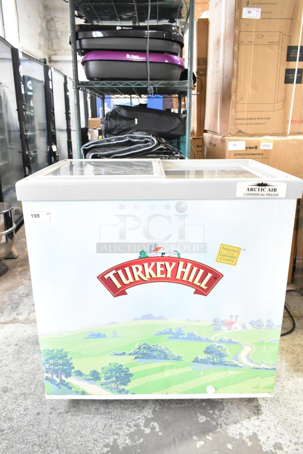 Arctic Air ST07G2 commercial chest freezer merchandiser, 115 volts, 1 phase. Features "Turkey Hill" branding.