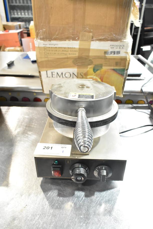 FLB613 Commercial Countertop Waffle Cone Maker, 110 Volts, 2 Phase, in good condition with control knobs and indicator lights.