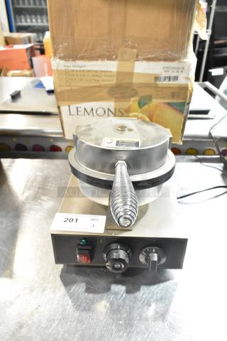 FLB613 Commercial Countertop Waffle Cone Maker, 110 Volts, 2 Phase, in good condition with control knobs and indicator lights.