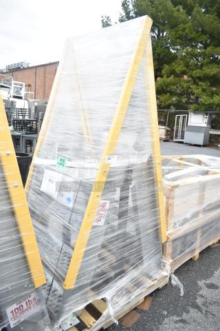 Brand new scratched and dented aluminum crossover steps with steel parts wrapped for protection, model MAR26-162.