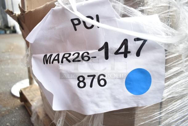 Label on parcel reads "PCI MAR26-147 876" with a blue dot, indicating contents related to auction item description.