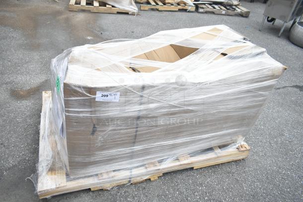 Brand new Regency 44" stainless steel commercial sink with right drainboard, wrapped on pallet, scratch and dent condition.