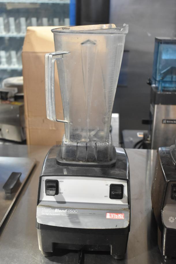 2 Vita-Mix VM0102/VM0103 blenders without lids, 120 volts, inactive. TurboBlend 4500 model, tested, does not power on.