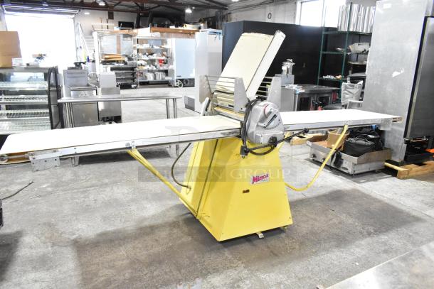 Rondo Seewer SSOR3 C reversible dough sheeter, commercial use, 208/250V, 1 phase, yellow base, used condition.