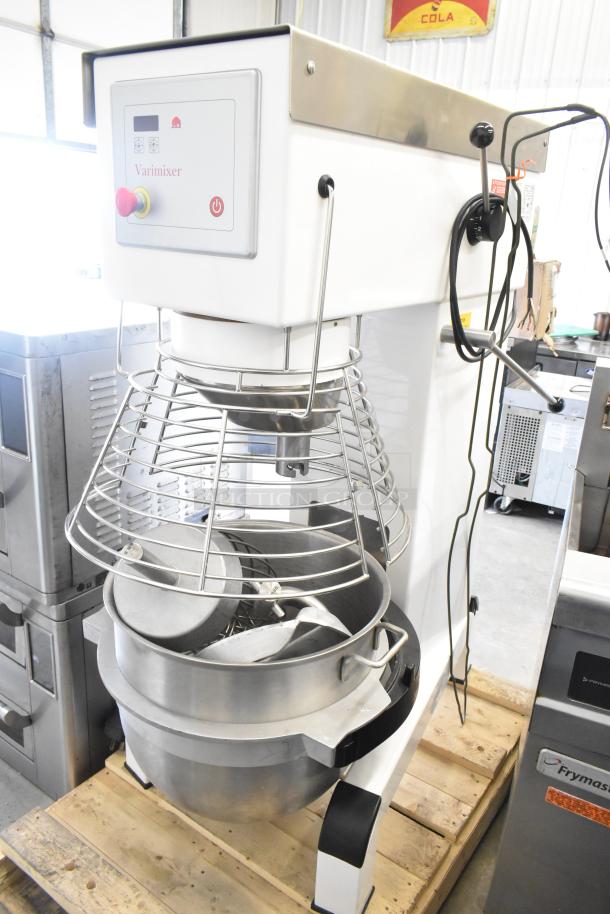 Brand new 2021 Varimixer V80A, 80-quart planetary dough mixer with bowl, guard, dough hook, whisk, paddle. 208V, 3-phase.