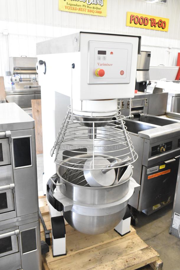 BRAND NEW 2021 Varimixer V80A, 80 Qt Planetary Mixer w/ bowl, guard, dough hook, whisk, paddle. 208V, 3 Phase. Scratch and dent.
