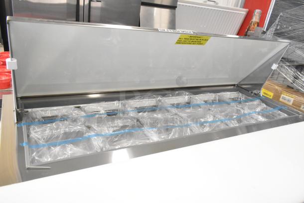 Brand new Avantco 178SSPT488 commercial sandwich salad prep table; scratch and dent condition. Bain Marie Mega Top.