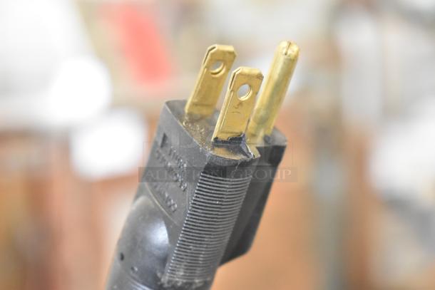 Gold prong power plug for Hobart SDPE-11 electric salad dryer, 115 volts, 1 phase, showing detailed prong design.