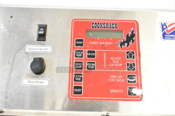 Cookshack 250 Commercial Electric Smoker control panel with various settings displayed, minor wear visible.