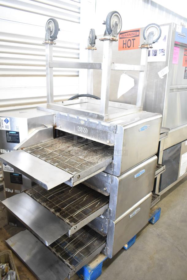 Turbochef HhC2020 commercial electric conveyor ovens with stand, 208/240V, 3-phase, 2017 model, used condition.