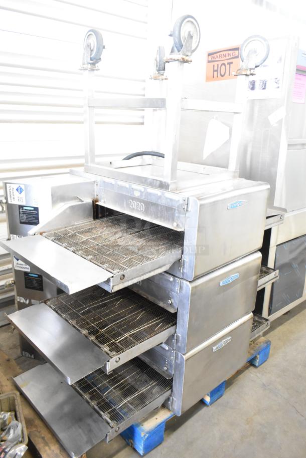 3 Turbochef HhC2020 commercial electric conveyor ovens with stand, 208/240V, 3-phase, used condition.