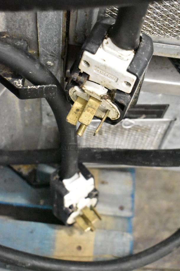 Two power cords with connectors for a Turbochef HhC2020 commercial rapid cook oven, showing electrical compatibility details.