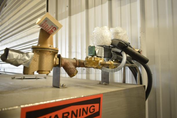 Douglas SD-20-ELEL stainless steel pot/pan washer, commercial floor model. Features 480V, 3-phase power. Warning label visible.