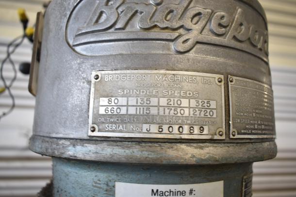 Bridgeport Metal Commercial Floor Milling Machine with Turnvision Monitor, features spindle speeds listed on plate, serial J50089.